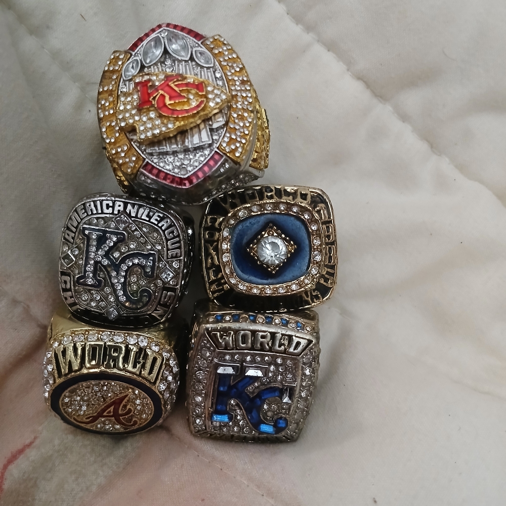 Championship Rings Set with Red, Blue, and Gold Accents